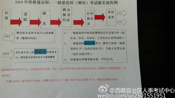 西藏人事考試中心官微公布2015年一級(jí)建造師考試考務(wù)工作通知