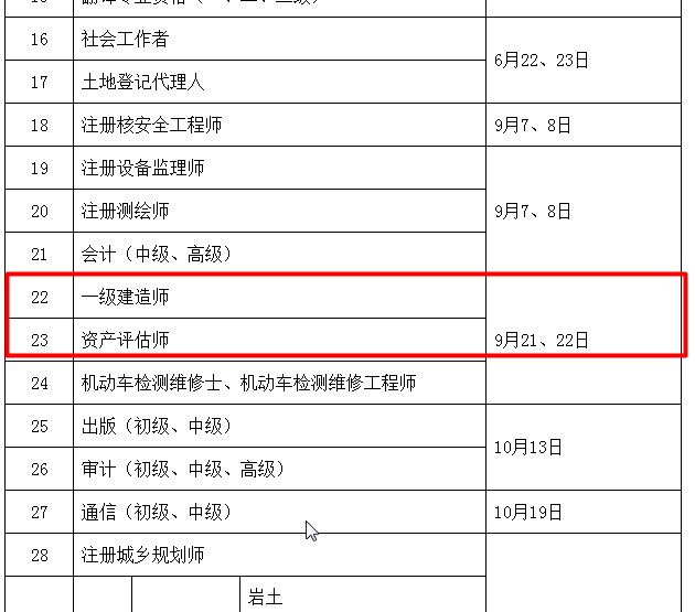 一級建造師考試時間