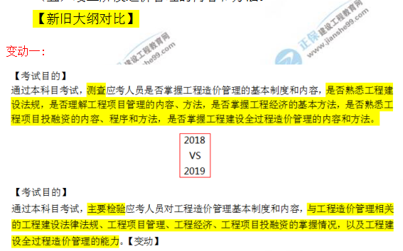 2019年一級(jí)造價(jià)工程師考試大綱變動(dòng)情況