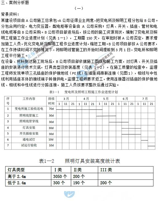 2019年二級建造師《機(jī)電工程》試題及答案解析案例一