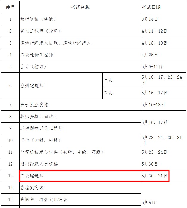 浙江二級(jí)建造師考試時(shí)間