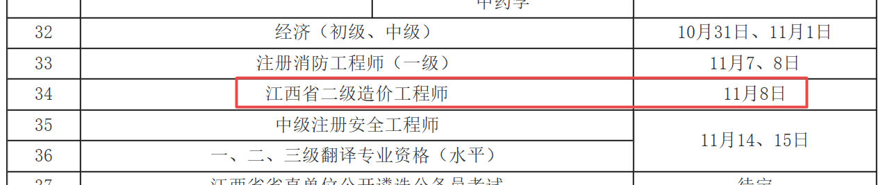 江西省二級(jí)造價(jià)11.8考試