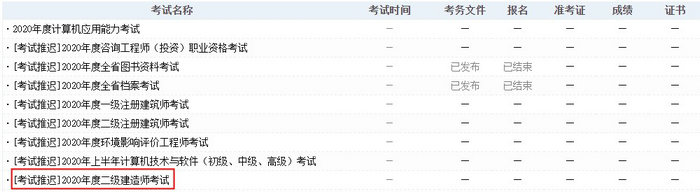 安徽省2020年二級(jí)建造師考試推遲