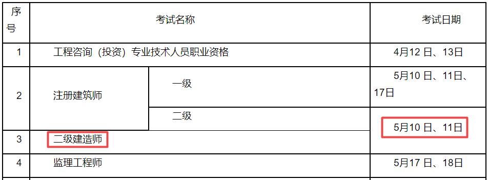 2025年江蘇二級(jí)建造師考試時(shí)間5月10日、11日