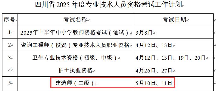 2025年四川二級建造師考試時(shí)間5月10日、11日